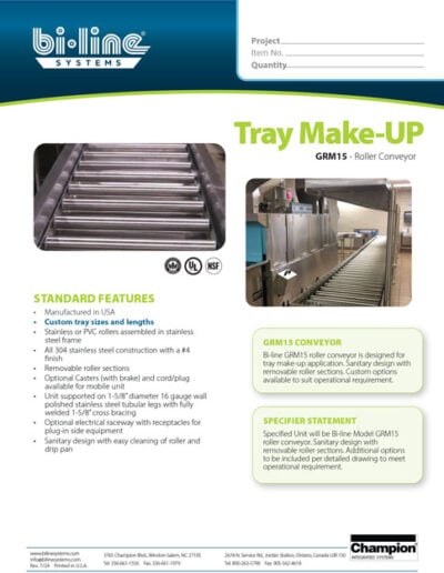 Bi-Line Tray Make Up Roller Conveyor