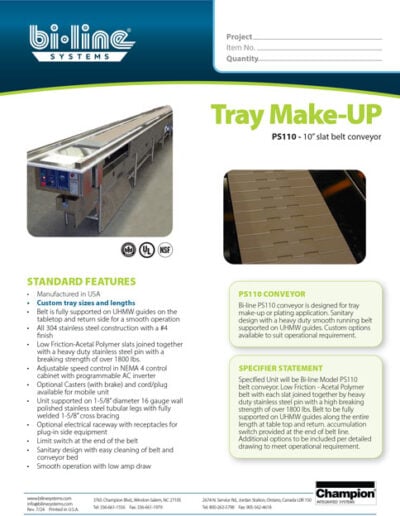 Bi-Line Tray Make Up Conveyor Slat Belt