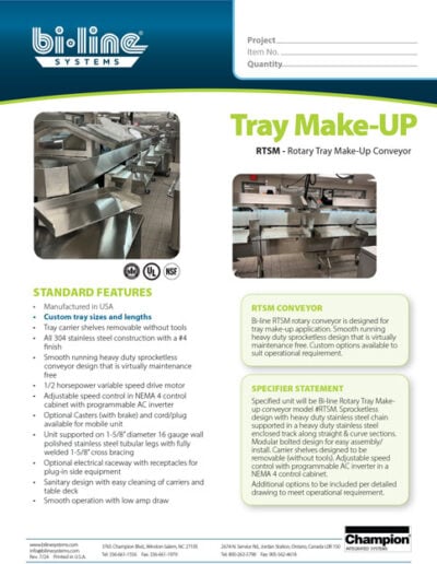 Bi-Line Rotary Tray Make Up Conveyor