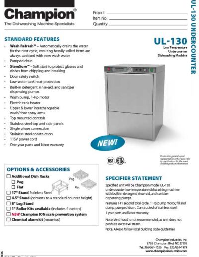 Commercial Dishwashers and Warewashing Kitchen Equipment Products, Champion Industries, Ali Group